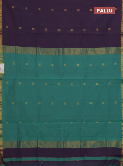 Purple & Teal Green Semi Maheshwari Cotton - Buttas