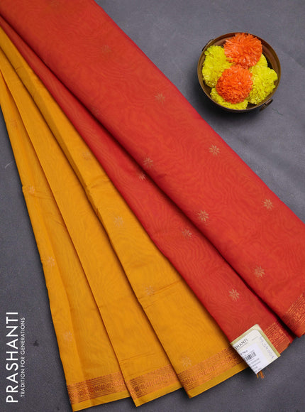 Mustard Yellow & Rust Semi Maheshwari Cotton - Buttas