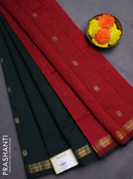 Bottle Green & Maroon Semi Maheshwari Cotton - Buttas