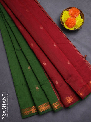 Sap Green & Maroon Semi Maheshwari Cotton - Buttas