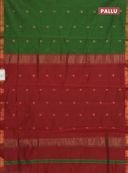 Sap Green & Maroon Semi Maheshwari Cotton - Buttas