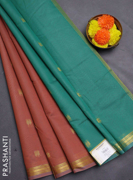 Brown & Green Semi Maheshwari Cotton - Buttas