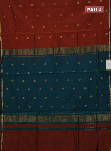 Brown & Peacock Green Semi Maheshwari Cotton - Buttas