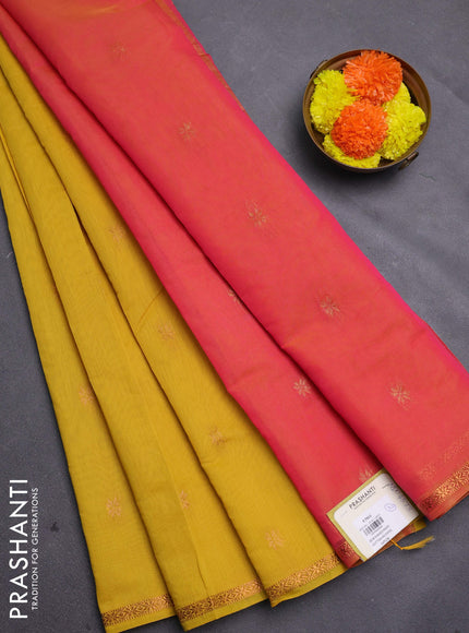 Yellow & Peach Pink Semi Maheshwari Cotton - Buttas