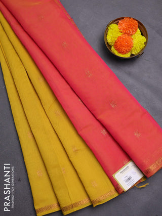Yellow & Peach Pink Semi Maheshwari Cotton - Buttas