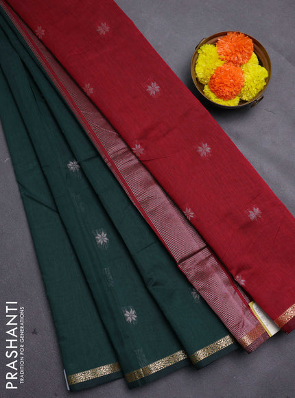Bottle Green & Maroon Semi Maheshwari Cotton - Buttas