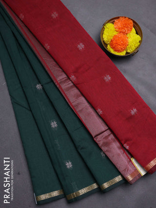 Bottle Green & Maroon Semi Maheshwari Cotton - Buttas