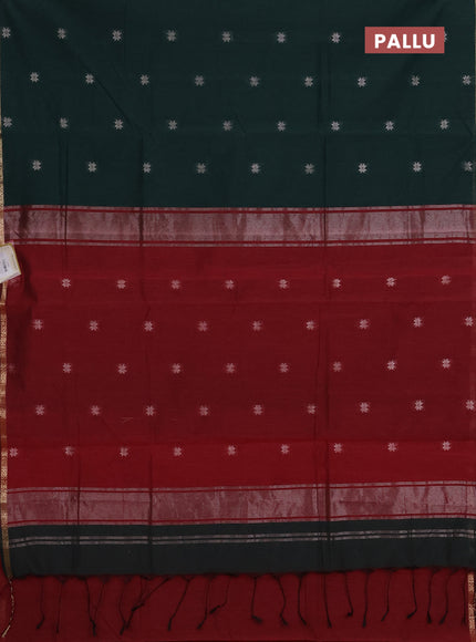 Bottle Green & Maroon Semi Maheshwari Cotton - Buttas