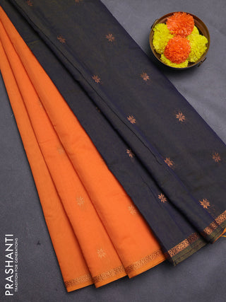 Orange & Navy Blue Semi Maheshwari Cotton - Buttas