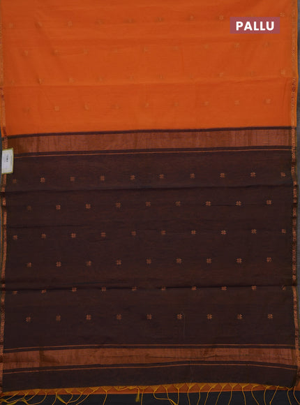Orange & Navy Blue Semi Maheshwari Cotton - Buttas