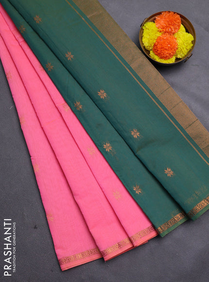 Candy Pink & Green Semi Maheshwari Cotton - Buttas