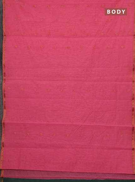 Candy Pink & Green Semi Maheshwari Cotton - Buttas