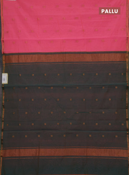 Candy Pink & Green Semi Maheshwari Cotton - Buttas