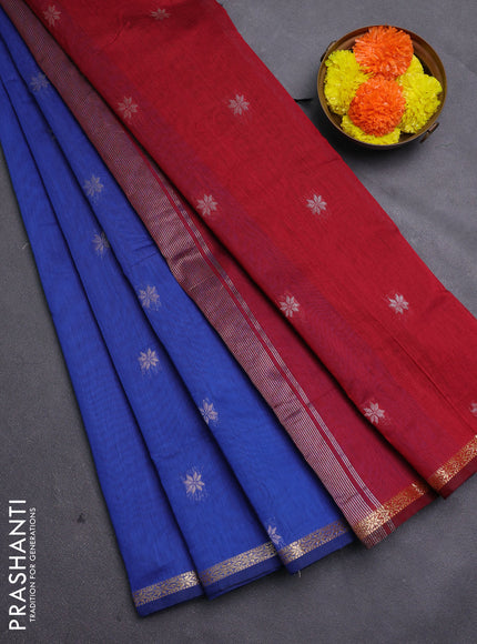 Cs Blue & Maroon Semi Maheshwari Cotton - Buttas