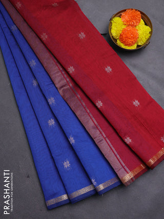 Cs Blue & Maroon Semi Maheshwari Cotton - Buttas