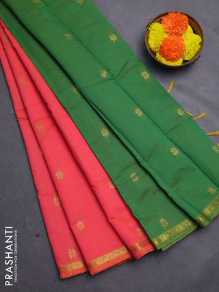 Peach Orange & Green Semi Maheshwari Cotton - Buttas