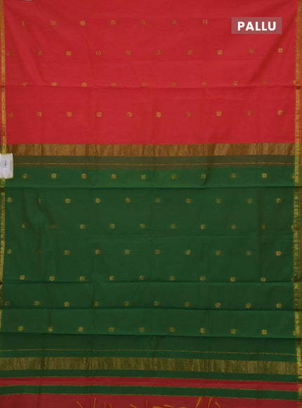 Peach Orange & Green Semi Maheshwari Cotton - Buttas