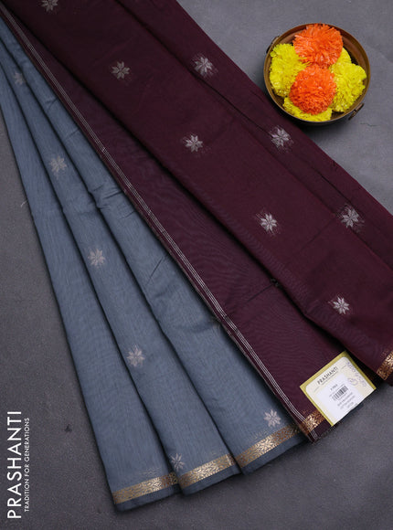 Grey & Wine Semi Maheshwari Cotton - Buttas
