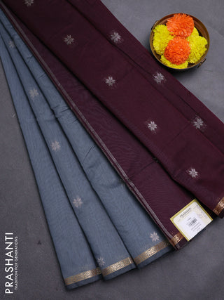 Grey & Wine Semi Maheshwari Cotton - Buttas