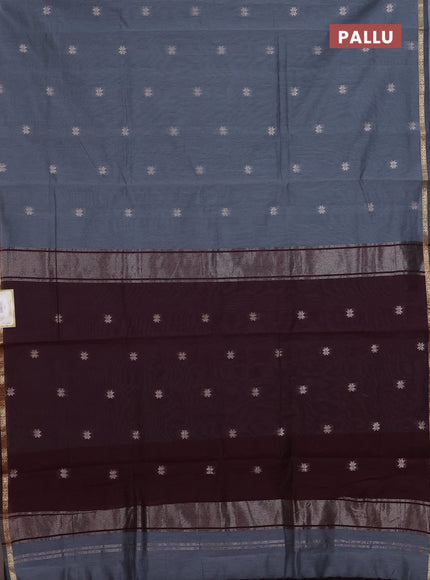 Grey & Wine Semi Maheshwari Cotton - Buttas