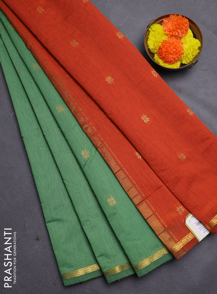 Green & Orange Semi Maheshwari Cotton - Buttas