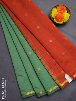 Green & Orange Semi Maheshwari Cotton - Buttas