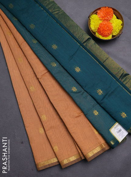 Peach & Peacock Green Semi Maheshwari Cotton - Buttas
