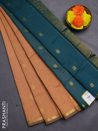 Peach & Peacock Green Semi Maheshwari Cotton - Buttas