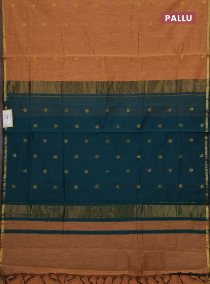 Peach & Peacock Green Semi Maheshwari Cotton - Buttas