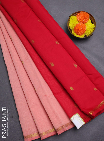 Peach & Red Semi Maheshwari Cotton - Buttas