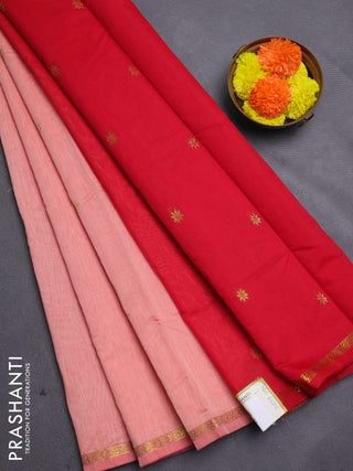 Peach & Red Semi Maheshwari Cotton - Buttas