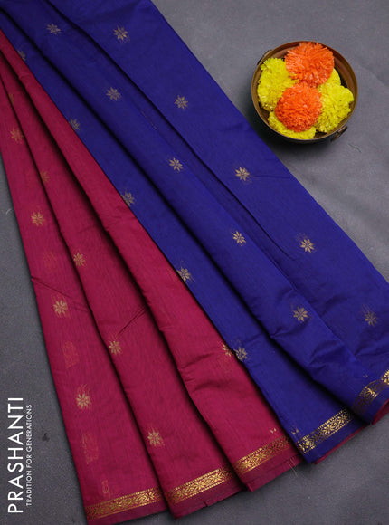 Magenta Pink & Blue Semi Maheshwari Cotton - Buttas