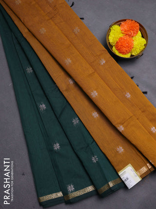 Bottle Green & Mustard Yellow Semi Maheshwari Cotton - Buttas