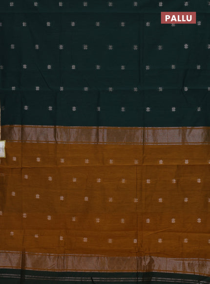 Bottle Green & Mustard Yellow Semi Maheshwari Cotton - Buttas