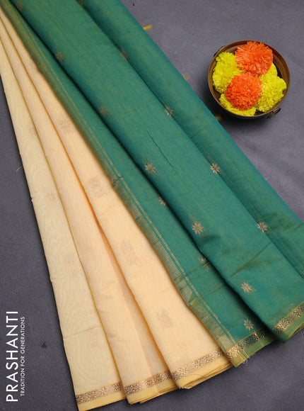 Cream & Green Semi Maheshwari Cotton - Buttas