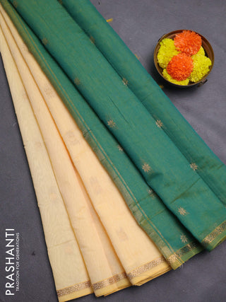 Cream & Green Semi Maheshwari Cotton - Buttas