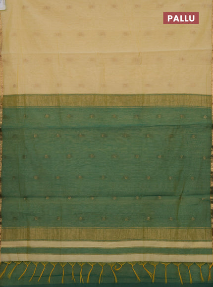 Cream & Green Semi Maheshwari Cotton - Buttas