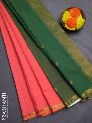 Peach Orange & Green Semi Maheshwari Cotton - Buttas