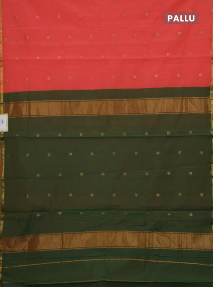 Peach Orange & Green Semi Maheshwari Cotton - Buttas