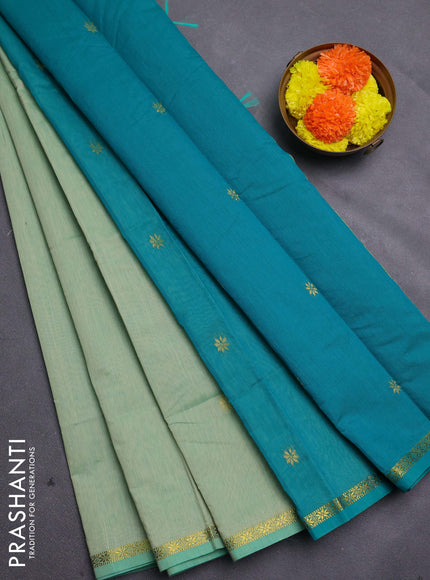 Pastel Green & Teal Green Semi Maheshwari Cotton - Buttas