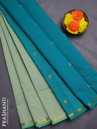 Pastel Green & Teal Green Semi Maheshwari Cotton - Buttas