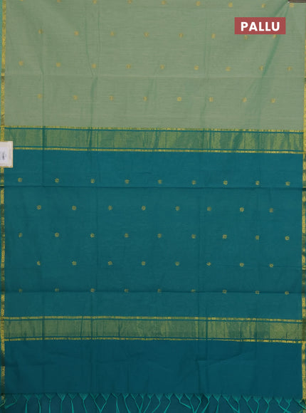Pastel Green & Teal Green Semi Maheshwari Cotton - Buttas