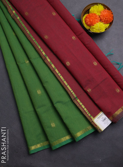 Green & Maroon Semi Maheshwari Cotton - Buttas
