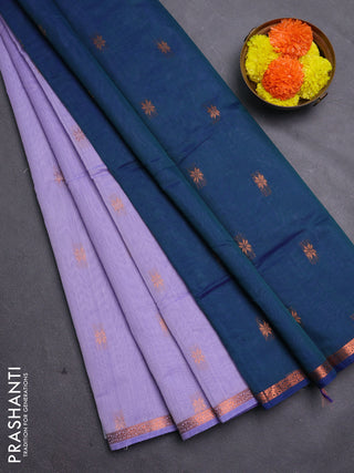 Lavender & Peacock Blue Semi Maheshwari Cotton - Buttas