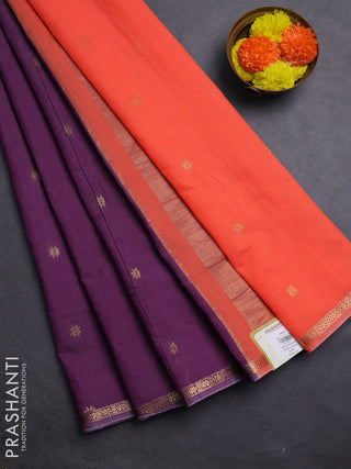 Purple & Peach Semi Maheshwari Cotton - Buttas