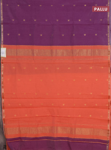 Purple & Peach Semi Maheshwari Cotton - Buttas