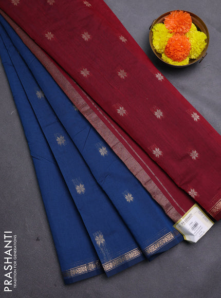 Peacock Blue & Maroon Semi Maheshwari Cotton - Buttas