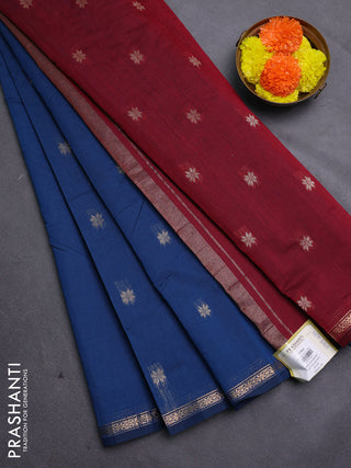 Peacock Blue & Maroon Semi Maheshwari Cotton - Buttas