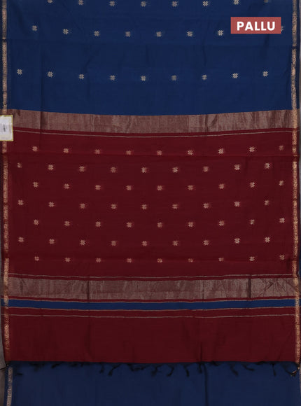 Peacock Blue & Maroon Semi Maheshwari Cotton - Buttas