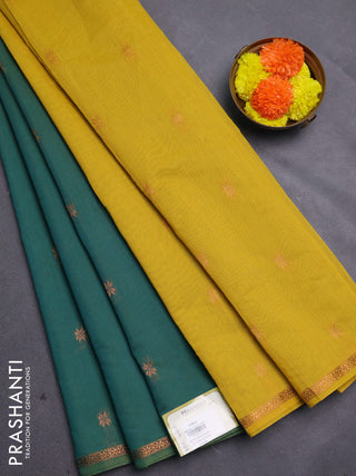 Mustard Yellow & Green Semi Maheshwari Cotton - Buttas